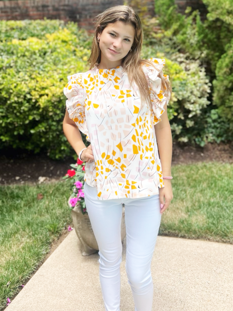Smocked Ruffled Shoulder Top