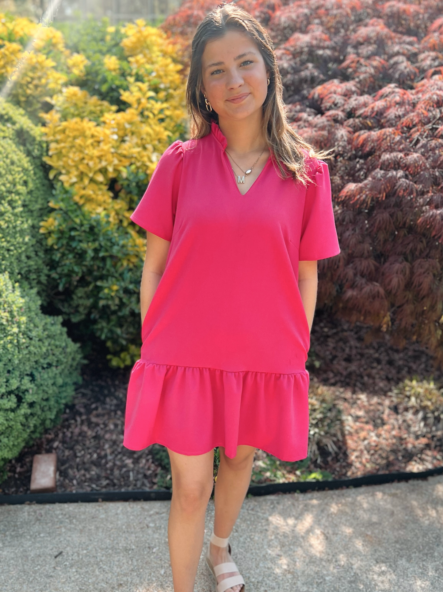 Solid Ruffle Neck Dress