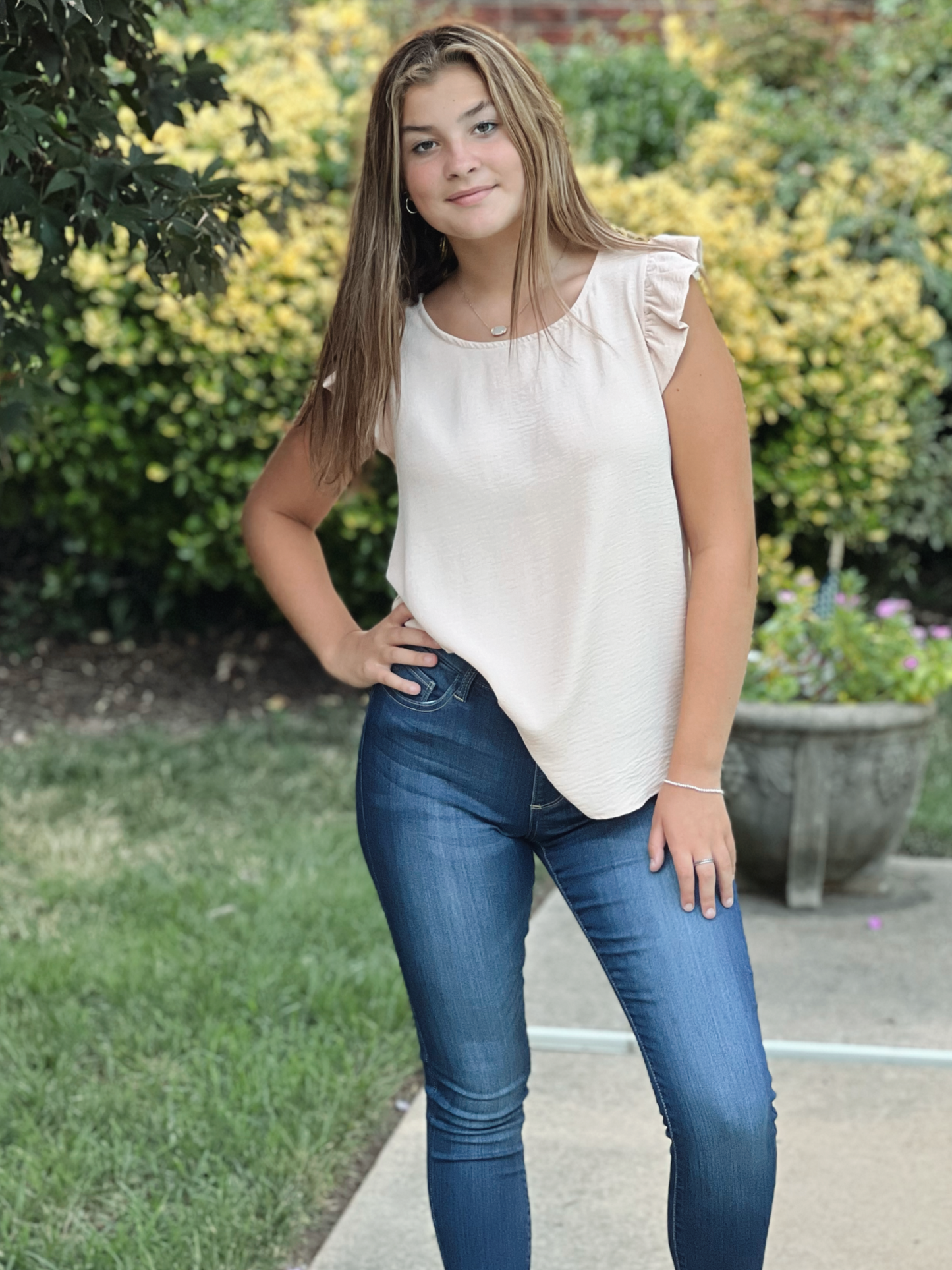Solid Ruffle Top (Beige)