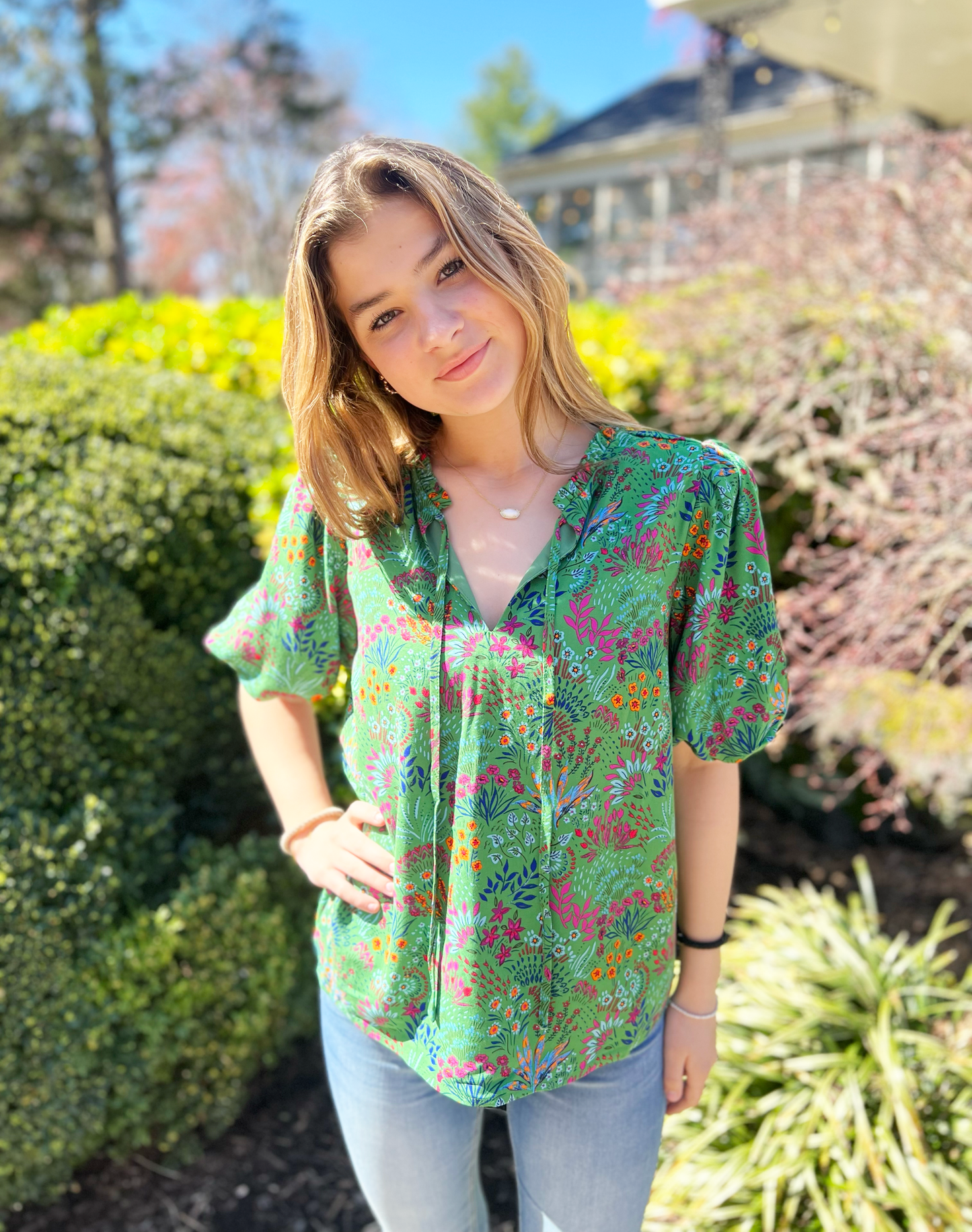 Ruya Floral Bluebay Puff Sleeve Blouse